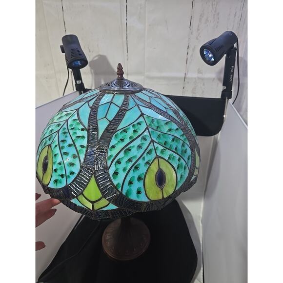 Vintage Tiffany Style 22" Stained Glass Peacock Table Lamp - Picture 11 of 11